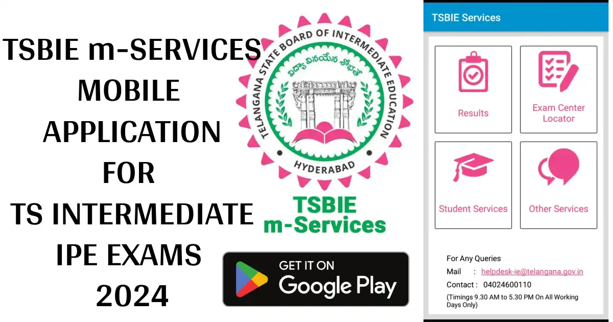 TSBIE mServices Intermediate Hall Ticket, Exam center Locator 2024